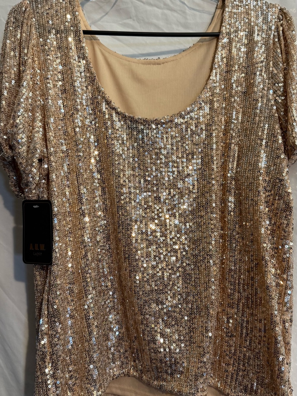 Gold Sequin Scoop-Neck Women's Blouse by